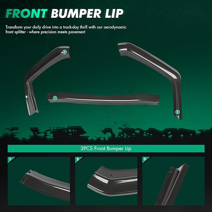 SCITOO 3PCS Front Bumper Lip Compatible for 2015-2020 for Subaru WRX STI Front Lip Spoiler Glossy Carbon Look (PP) Plastic Air Dam
