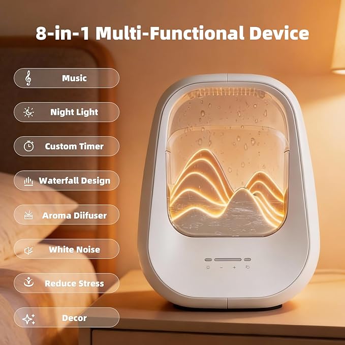 8-in-1 White Noise Sound Machine with Aroma Diffuser, Rain Sound Machine for Sleeping, Stress Relief, Waterfall Sound Machine Night Light Timer for Bedroom Office Home Decor, Cream