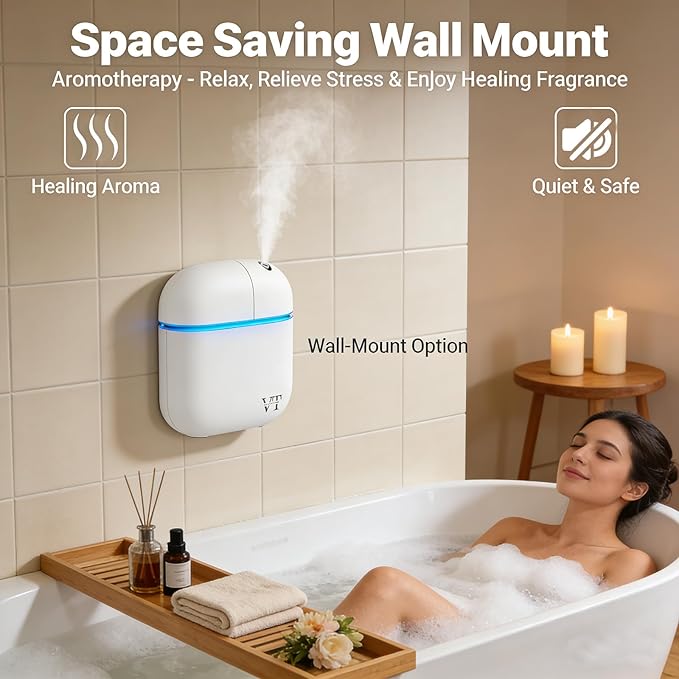 Waterless Essential Oil Diffuser 3000 Sq.Ft,Home Hotel Office Use,Cold Air Scent Machine,(Scent Kit 2*Fragrances Included) Bluetooth App Control,LED Light,Wall-Mounted Aroma Diffuser
