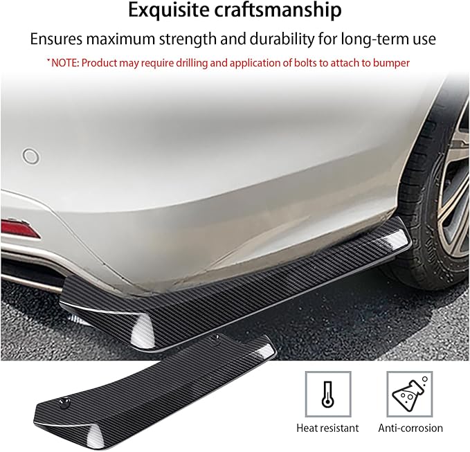 Augeny 2 PCS Rear Bumper Canard Diffuser, Anti-Crash Bumper Lip Body Kit, Universal Rear Installed Lip Diffuser Splitter Canard Protector (Carbon Fiber)