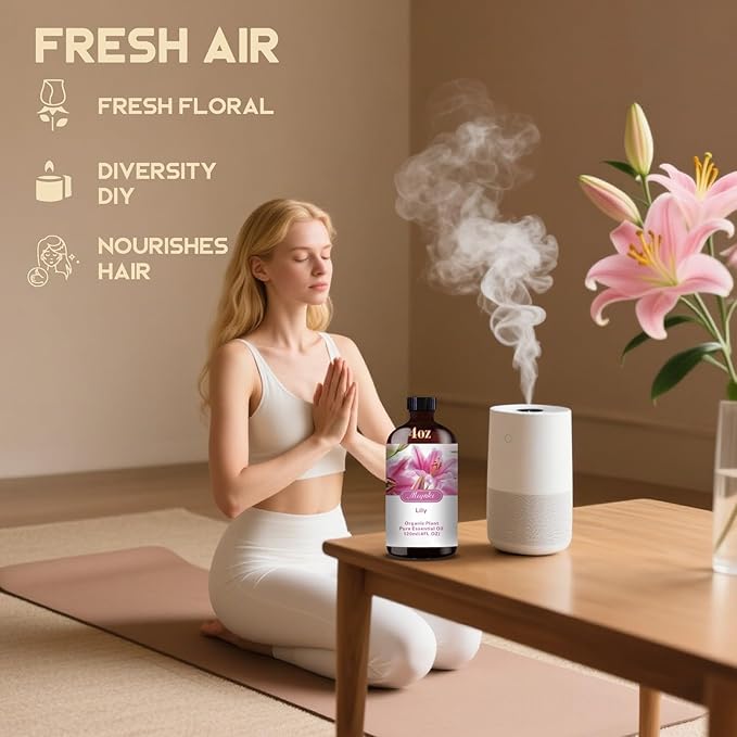 Lily Essential Oil – MLYNKL Lily Oils 4.33 fl oz for Diffusers, Humidifiers, Massage, DIY Candles, Soap, Cleaning, Home, Yoga, Office, Gifts - 130 ml