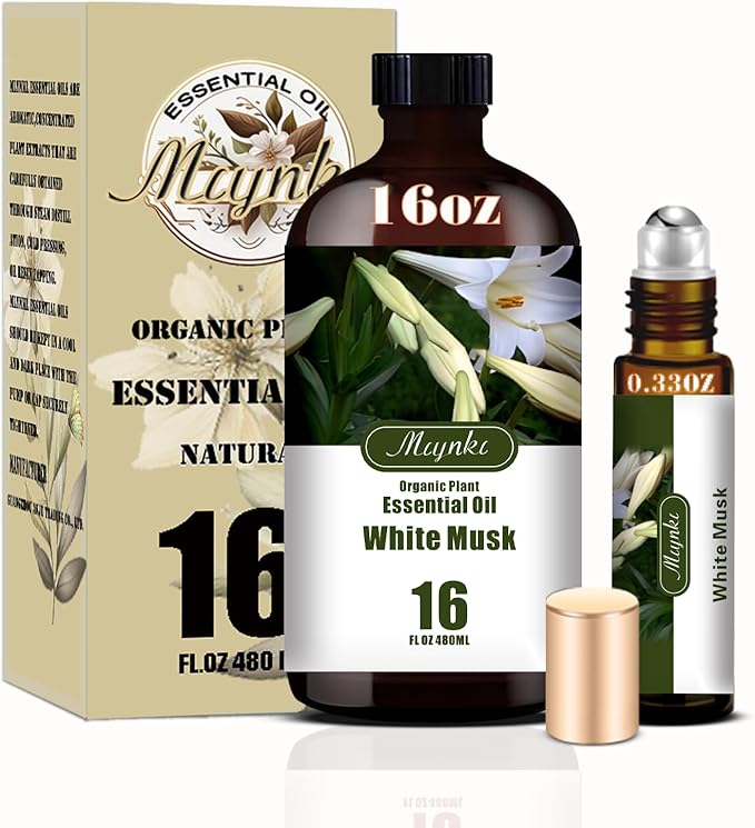 White Musk Essential Oil – MLYNKL White Musk Oils 16.33 fl oz for Diffusers, Humidifiers, Massage, DIY Candles, Soap, Cleaning, Home, Yoga, Office, Gifts - 490 ml