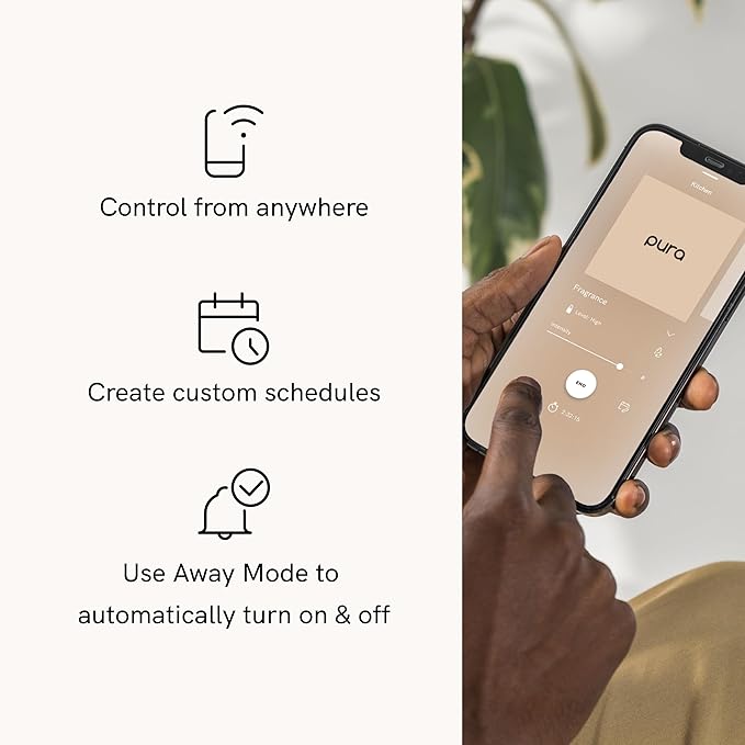 Pura Smart Home Fragrance Device Starter Set - Pura 4 - Scent Diffuser for Home - Includes Fragrance Aroma Diffuser - Square Box, Pacific Aqua and Linens & Surf Scent Refills