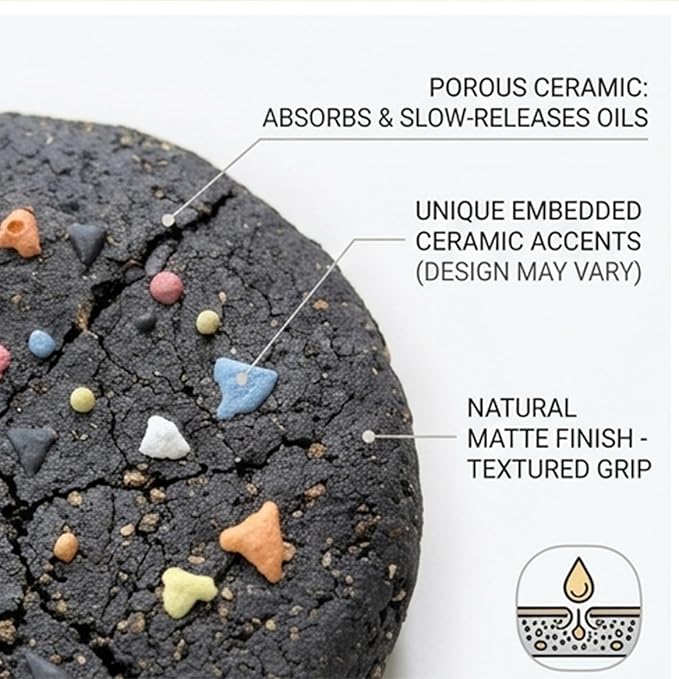 Handmade Ceramic Cookie Shape Passive Diffuser for Essential Oils, Aromatherapy Home Office Car Decor, Natural Clay, Round, Assorted Colors (1, Chocolate)