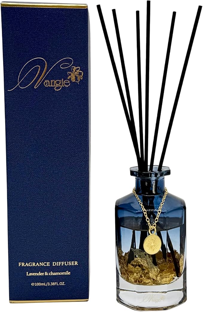VANGIE Luxury Reed Diffuser for Home | Lavender & Chamomile Calming Scent | Floating Gold Leaf Glass Bottle | Long-Lasting Aroma | Vegan | Bedroom, Bathroom & Relaxing Spaces