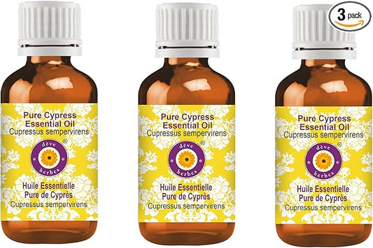 Deve Herbes Pure Cypress Essential Oil (Cupressus sempervirens) Steam Distilled (Pack of Three) 100ml X 3 (10 oz)