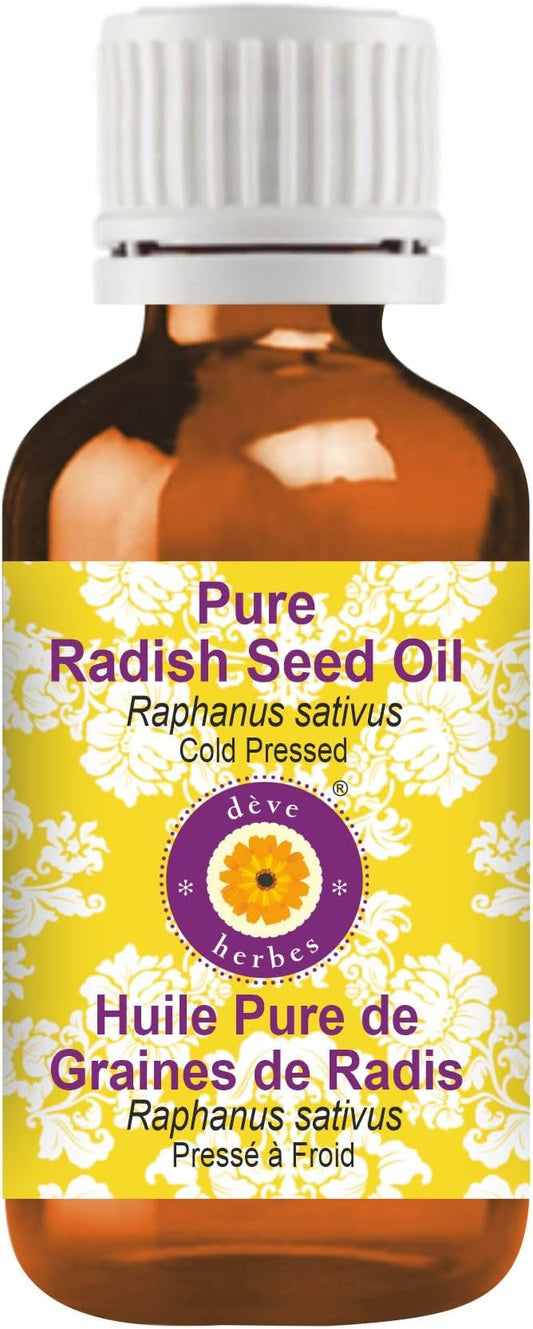Deve Herbes Radish Seed Oil (Raphanus sativus) | Cold Pressed | Pure | Natural | Undiluted | For Diluting Essential oils | For Skin & Massage | Non-Sticky| Lightweight| Men & Women | 30ml (1 oz)