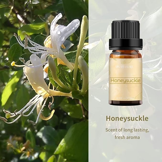 BURIBURI Honeysuckle Oil and Jasmine Essential Oil Set 2 Pack, 100% Pure Diffuser Oil Honeysuckle Essential Oil for Massage, Soap Making