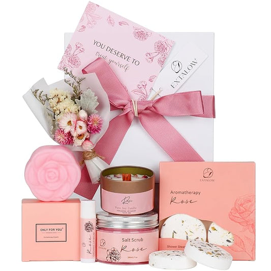 EXTALOW Spa Gifts for Women Bath and Body Gift Baskets Mothers Day Gift Rose Home Spa Set Self Care Gifts for Mom Sister Her Wife Birthday Gifts for Women Spa Kit Care Package Thank You Gift