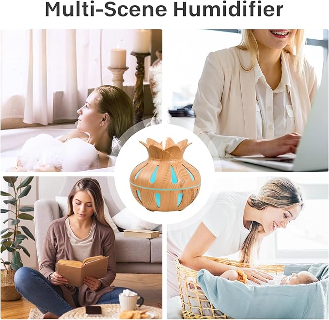 330ml Essential Oil Diffuser, Small Humidifiers for Bedroom with USB Charging, LED Lights, 2 Filter Sticks, Portable Wood Grain Quiet Aromatherapy Mist Diffusers, Home Decor, Gifts
