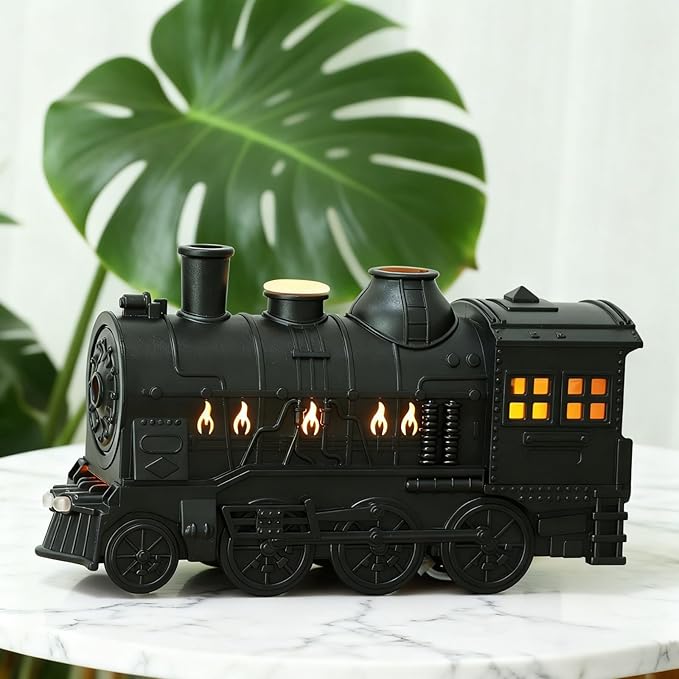 Train Diffuser, Train-Shaped Essential Oil Diffuser, Cool Mist Humidifier, Dual-Color LED Night Light, 300ml Capacity with Dual Mist Modes, Home Decor with 2-8Hour Timer (Black)