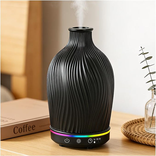 Essential Oil Diffuser 150ml,Resin Diffuser Ultrasonic Aromatherapy Humidifier with 1/2/4H Timer, 7 Color Lights, Auto Shut-Off, Whisper-Quiet for Home Bedroom Office (Black)