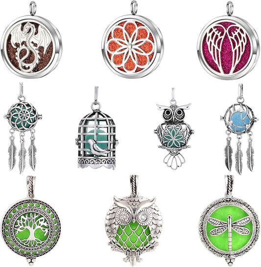 Mixed Pearl Cage Locket Pendants Set, Essential Oil Diffuser DIY Necklace Bracelet Jewelry Making Craft, Bulk Beads Aromatherapy Diffuser Charms Gifts for Women Girls