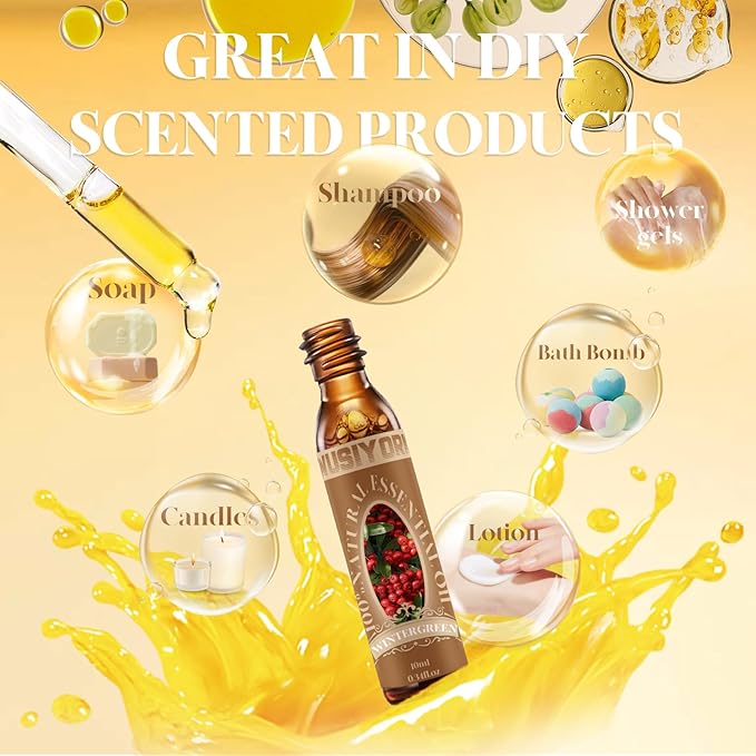 Wintergreen Essential Oil 10ML - 100% Pure and Natural Therapeutic Grade Oils for Aromatherapy Diffuser - 0.34 Fl Oz/Wintergreen