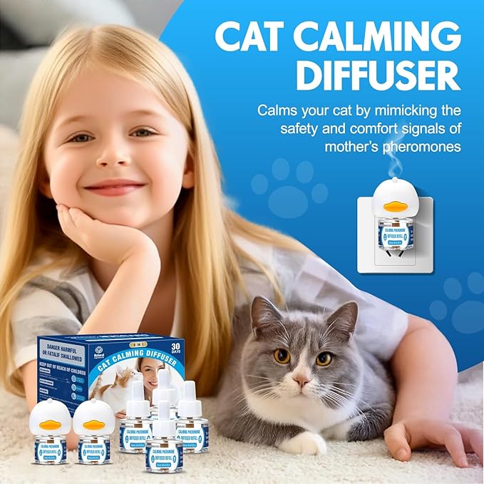 Cat Calming Pheromones Diffuser: 3-in-1 Kit Cat Appeasing Pheromone Diffuser to Calm (1 Plugin+2x48ml Refills) for Comfort Reduces Stress Anxiety, Long-Lasting Appeasing Pheromone for Pet Cat (3in1)