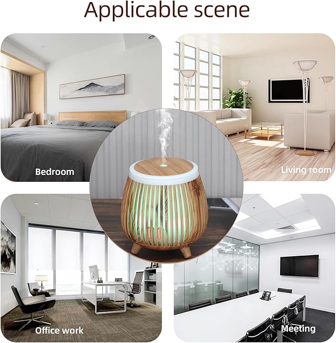 Essential Oil Diffuser Humidifier Diffuser Aroma with LED Mood Light, 140ML Tank Capacity, USB Powered, Quiet Operation for Home Office Bedroom Car Travel(Light Wood Grain)