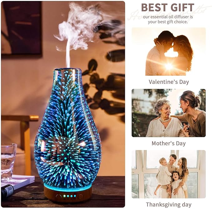 Porseme 500ml Blue Giant+100ml Volcano Essential Oil Diffuser 3D Glass Aromatherapy Ultrasonic Humidifier Cool Mist, Auto Shut-Off,Timer Setting,BPA Free for Home Office Hotel Yoga Gym Leisure Gift