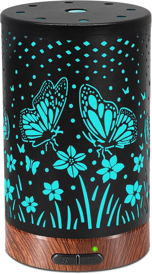 Essential Oil Diffuser - 150ML Metal Aromatherapy Diffuser for Essential Oils with 7 Colors Lights Gifts for Mom Auto Shut-Off & Ultrasonic Cool Mist Diffuser, Ambience for Home