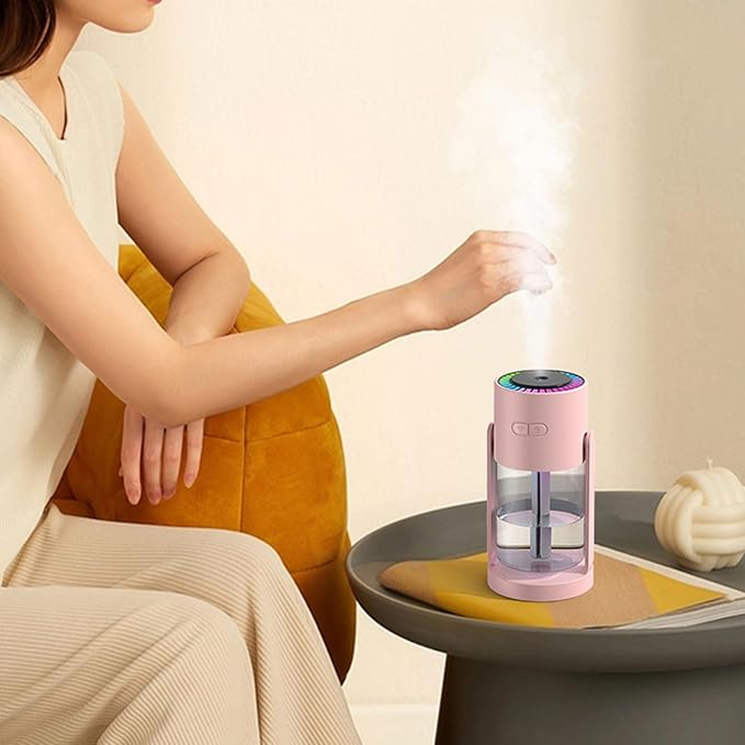 Small Cool Mist Humidifiers Low Noise with Night Light, Mini Desk Humidifier Shaking Head, Portable Humidifiers for Travel Car Office Home Indoor Bedroom, White Pink (Pinkish)