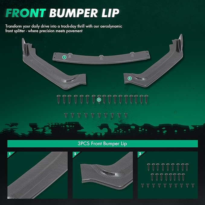 SCITOO Glossy Carbon Look Front Bumper Lip V Style Fits for 2017-2020 for Infiniti Q60 Coupe PP Front Lip Spoiler