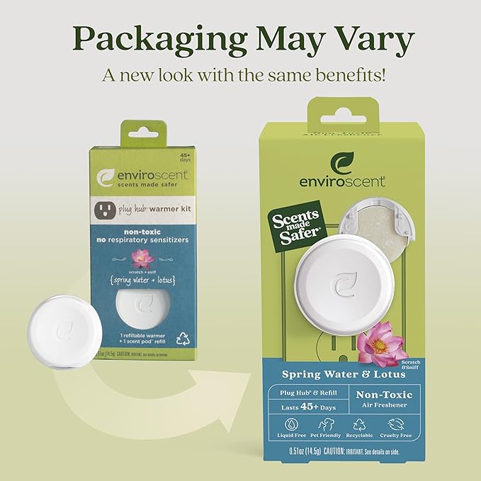 Enviroscent Non-Toxic Air Freshener Plug Hub® Warmer Refillable Kit - Refillable Plug-in Air Freshener - Home Fragrance Lasts Up to 45 Days - Mother’s Day Gift for Mom - Spring Water & Lotus Scent