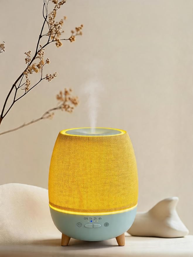 Fabric Cover Essential Oil Diffuser,Small humidifier for Office Desk &300ml Aromatherapy Diffuser for Bedroom with Bedside Night Light humidifier,Quiet Diffuser with Night lamp,Diffuser for Hotel spa