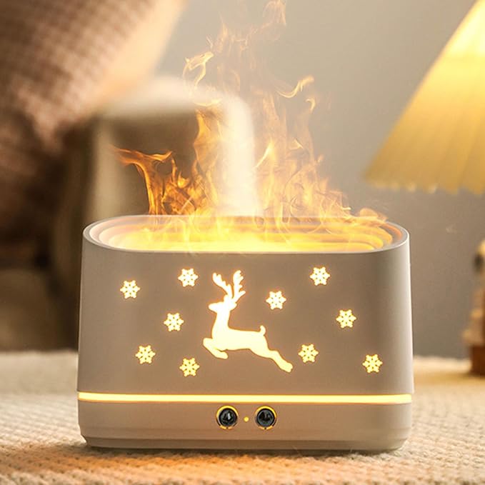 Flame Pattern Air Diffuser Humidifier, Large 300ml Capacity Quiet Mist Maker with Dual Spray Modes, Flame Effect LED Light for Home Office Bedroom Decoration
