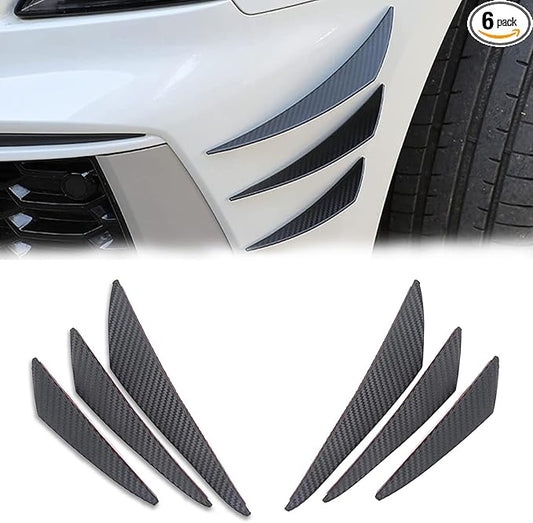 Pack-6 Car Spoiler Canards Kit, Universal Auto Front Bumper Lip Splitter, Body Anti-Collision Diffuser, Exterior Soft Rubber Decorative Stickers (Carbon Fiber Black)