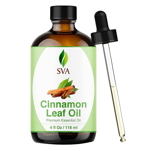 SVA Cinnamon Leaf Essential Oil – 4 Fl Oz – 100% Natural Cinnamon Oil - for Diffuser, Hair Care, Face, Skin Care, Aromatherapy, Scalp and Body Massage, Soap and Candle Making – with Dropper