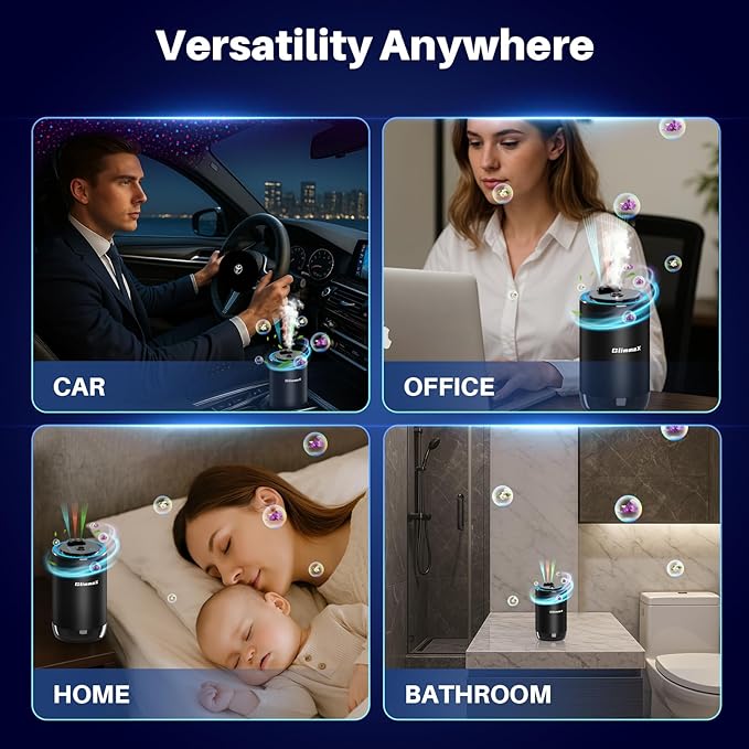 Smart Car Air Freshener Diffuser with Starry Sky Projection and 50ml Perfume, Auto On/Off Intelligent, 3 Adjustable Spray Modes Rechargeable Car Aroma Diffuser, Cologne