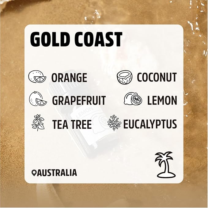 Essential Oils Set Gold Coast Series Set of 6 100% Pure Oils kit - Sweet Orange, Grapefruit, Lemon, Coconut, Tea Tree, Eucalyptus 10ML Suitable for Candle Making Diffuser