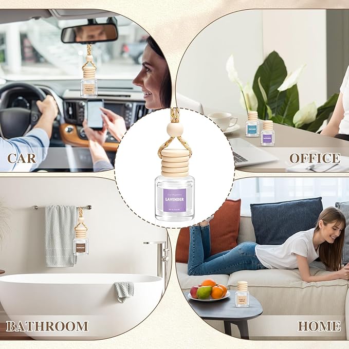 AROIC 4 Pack Car Air Freshener, Wooden Lid Essential Oil Car Diffuser, Natural Long Lasting Scent for Auto Interior, Mothers Day Gifts for Mom/Women (Mahogany/Lavender/Ocean/Vanilla Cream)