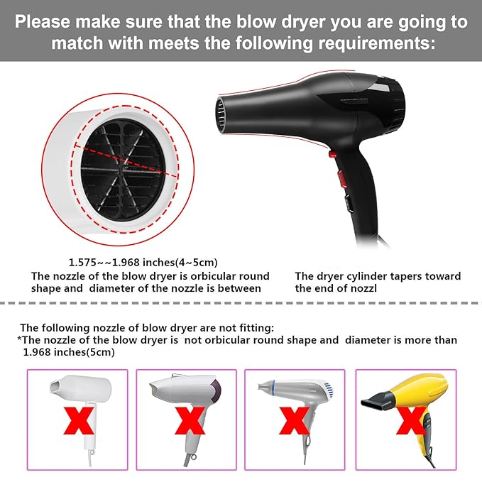 WAJIAYON Universal Collapsible Hair Dryer Diffuser Attachment-Foldable Portable Travel and Easy Storage Hair Diffuser Fit Most Hair Dryers with Nozzle Diameter D-1.575Inch to 1.968 Inch (4-5cm) - Grey