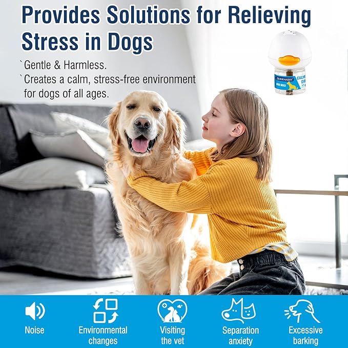 Dog Calming Pheromone Diffuser for Relief Anxiety, Reducing Barking, Attacks and Combating Stress & 3 in 1 Calming Diffuser for Dogs 48ML 2 Refills Fit All Dogs