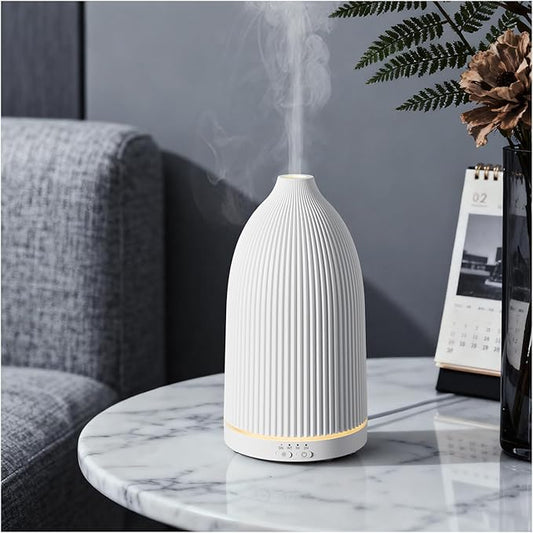 SALKING Essential Oil Diffuser, 100ml Aromatherapy Diffusers with Adjustable Mist Mode Timer Setting, Ultrasonic Diffusers for Essential Oils, 8 LED Colors, for Office Home (White)