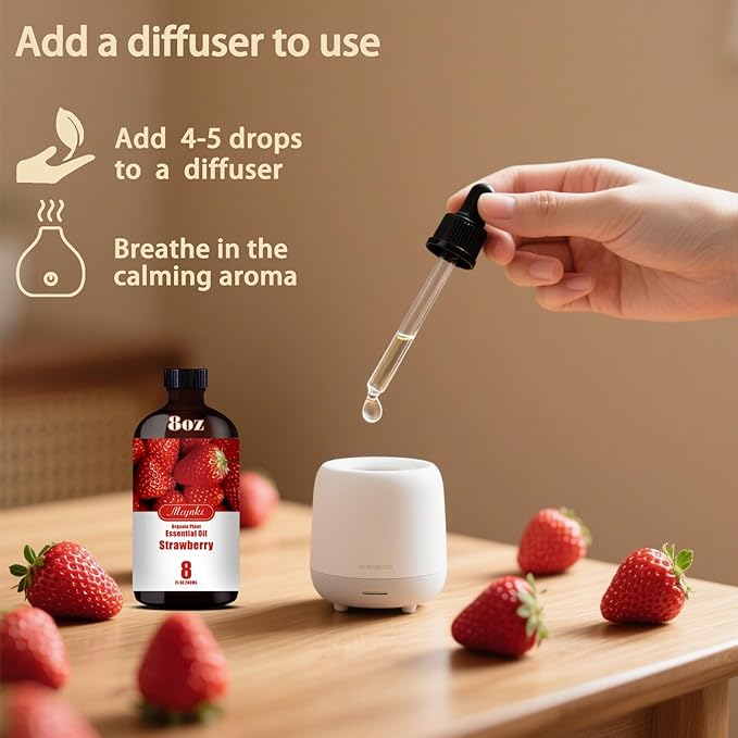Strawberry Essential Oil – MLYNKL Strawberry Oils 8.33 fl oz for Diffusers, Humidifiers, Massage, DIY Candles, Soap, Cleaning, Home, Yoga, Office, Gifts - 250 ml