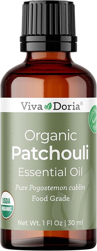 Viva Doria Patchouli Essential Oil, USDA Certified Organic Sri-Lankan Patchouli Oil, 100% Pure, Natural Essential Oil, Undiluted, for Aromatherapy | Food Grade, 30 mL (1 Fluid Ounce)