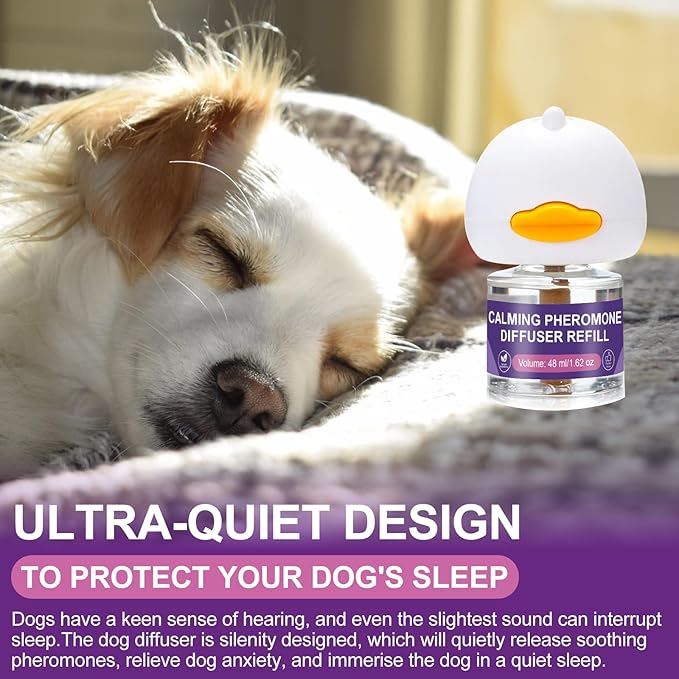 Calming Pheromone Diffuser for Dogs, 1 Diffuser 3 Refills, Relieves Separation Anxiety, Stress, Barking, and Chewing Calming Relaxation