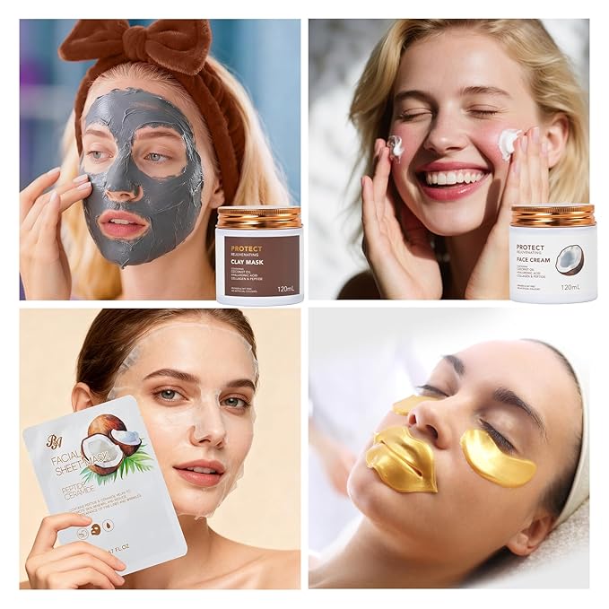 Mother's Day Gifts, Coconut 32 Pcs Facial Skin Care Kit, Home Spa & Self-Care Gifts Basket Set, Bath and Body Gifts for Women, Face Sheet Mask, Serum, Birthday, Christmas, Anniversary, Wife, Mom