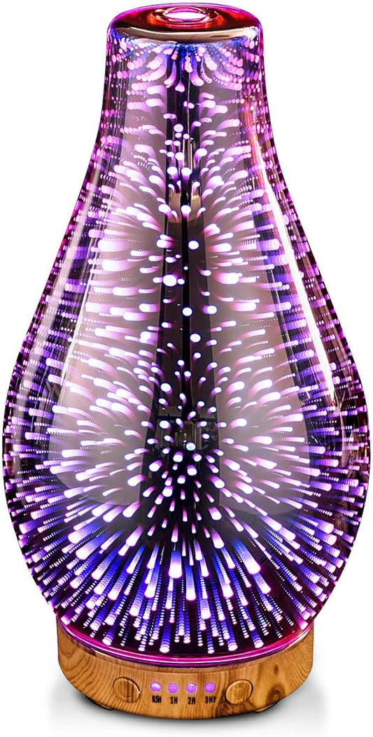 Porseme Essential Oil Diffuser, Aroma Ultrasonic Humidifier with Rose Gold Handmade Glass, BPA Free, 7 Color Changing Night Light, Waterless Auto-Off, Timer Setting (Rose Gold Volcano)