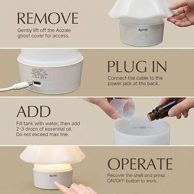 Cute Ghost Essential Oil Diffuser, 120ML Ultrasonic Cool Mist Humidifier with 7-Color LED & Auto Shut-Off, Aromatherapy for Home Bedroom Office, Ideal Gift for Women & Kids (Apricot)