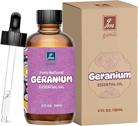 GM Gumili Geranium Essential Oil 4 Oz, 100% Pure Geranium Oil for Diffuser, Skin, Hair, Face, Soap & Candle Making, Aromatherapy & Massage