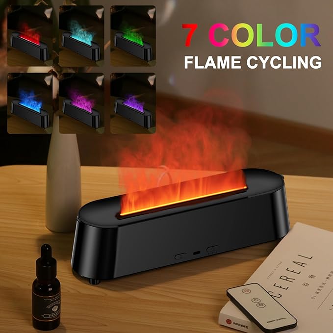 Colorful Flame Fire Diffuser Humidifier with Remote Control, Ultra-Quiet Aroma Essential Oils Aromatherapy Diffusers for Large Room, Bedroom, Office(Timeable, Waterless Auto off-200ml)