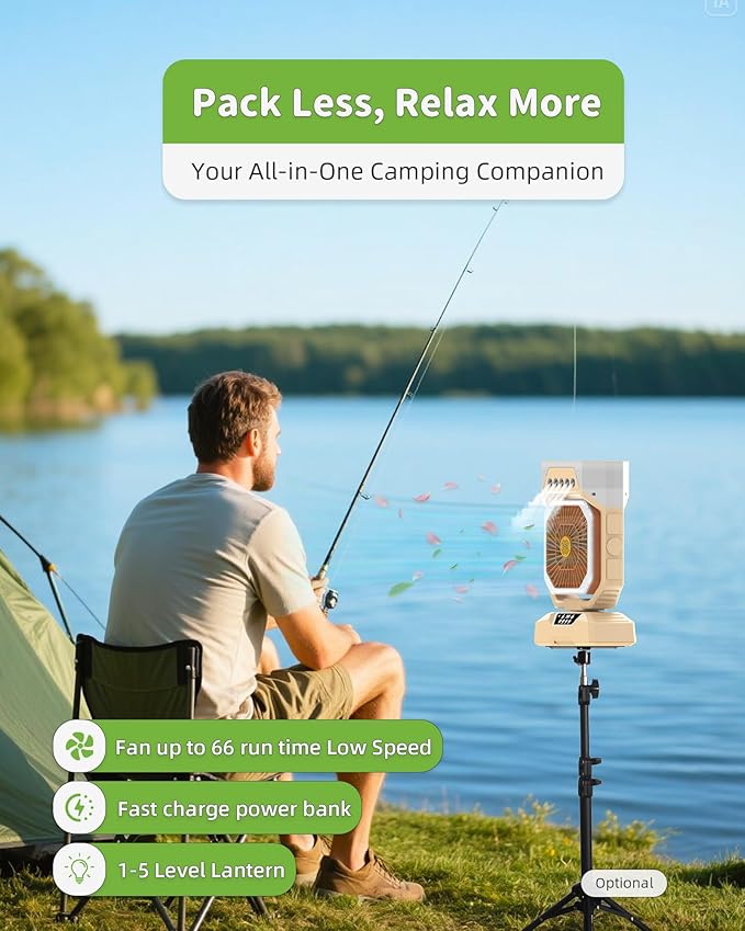 Weljoy Desk Fan 5 Sprayers Rechargeable Misting Fan for Camping & Home – 6 Speed Portable Cooling Fan with Mist 560ml Water Tank Aromatherapy Diffuser Timer 27000mAh Fast-Charging Battery(Biege)