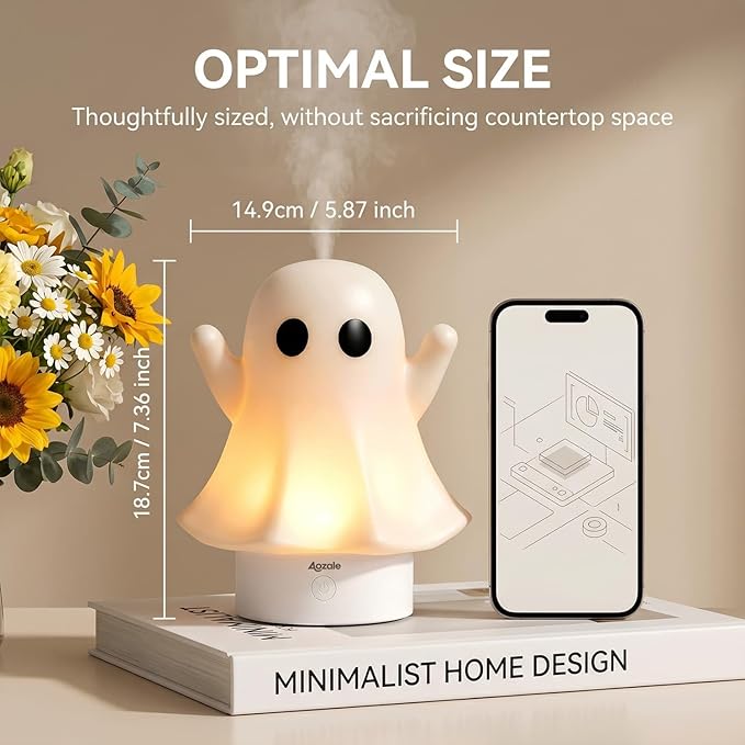Aozale Cute Ghost Essential Oil Diffuser, 120ML Ultrasonic Cool Mist Mini Humidifier with 7-Color LED, Auto Shut-Off, Aromatherapy Diffuser for Home, Bedroom & Office, Ideal Gifts for Women & Kids