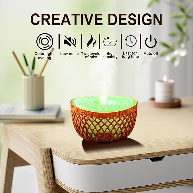 Aromatherapy Essential Oil Diffuser, 320ml Ultrasonic Fragrant Oil Large Room Humidifier, Diffusers for Home(Waterless Auto-Off, 7 Color LED Lights,Cool Mist Humidifiers)