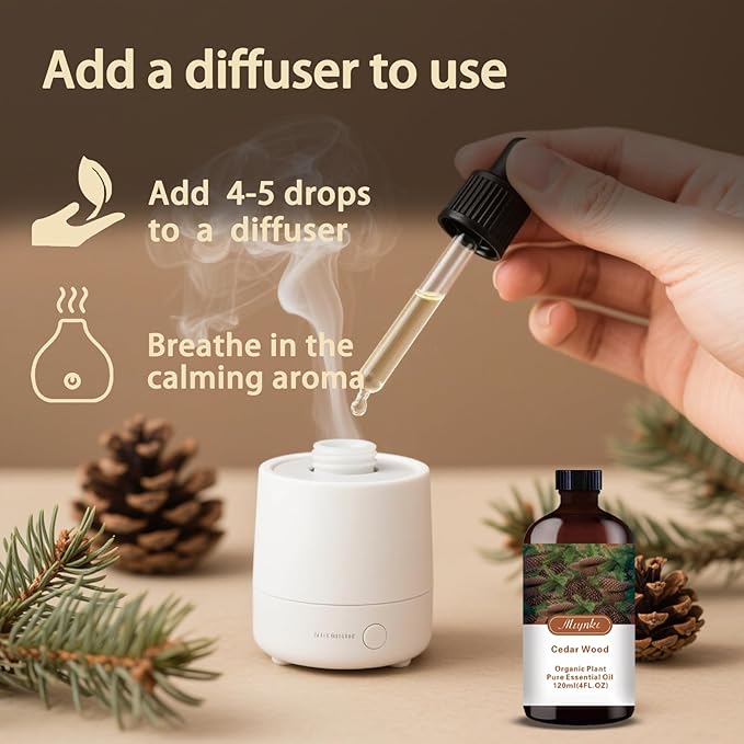 Cedarwood Essential Oil – MLYNKL Cedarwood Oils 4.33 fl oz for Diffusers, Humidifiers, Massage, DIY Candles, Soap, Cleaning, Home, Yoga, Office, Gifts - 130 ml