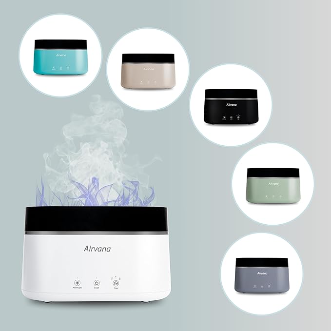 Airvana AquaFlame Ultrasonic Humidifier (.75L / .20 Gal) - Vibration Technology Humidifier with Essential Oil Diffuser – Tabletop Design for Personal Use, Dorm Rooms, & Desks - Taupe