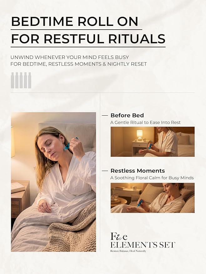 Bedtime Essential Oil Roll-On, Sleep Aromatherapy Roller for Restful Night Rituals, Botanical Blend with Lavender, Jasmine & Sandalwood, Luxurious Floral Sleep Ritual, 15ml