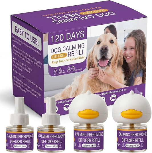 Dog Calming Pheromones Diffuser 6 in 1 Kit Appeasing Pheromone Diffuser to Calm (2 Plug in+4 Pack 48ml Refill) for Anxiety Relief Reduce Aggression Fighting Barking Stress 120 Day Supply